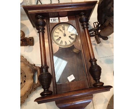 Vintage chiming mahogany cased wall clock with key and pendulum. Not available for in-house P&amp;P, contact Paul O'Hea at Ma