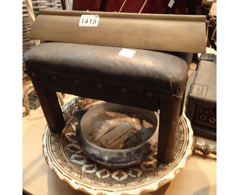 Mixed lot including antique foot stool, brass wall picture light and two ceramic bowls. Not available for in-house P&amp;P, c