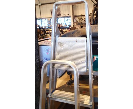 Two pairs of aluminium kitchen  step ladders. Not available for in-house P&amp;P, contact Paul O'Hea at Mailboxes on 01925 65