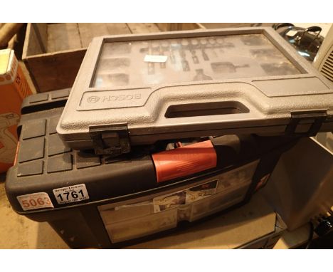 Small lidded toolbox and a part Bosch cased drill set. Not available for in-house P&amp;P, contact Paul O'Hea at Mailboxes on