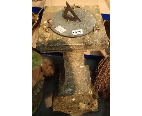 Large stone cast plinth bronzed garden sundial. Not available for in-house P&amp;P, contact Paul O'Hea at Mailboxes on 01925 