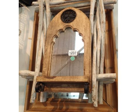 A modern pine effect mirror, twig mirror and a wall mounting shelf mirror. Not available for in-house P&amp;P, contact Paul O