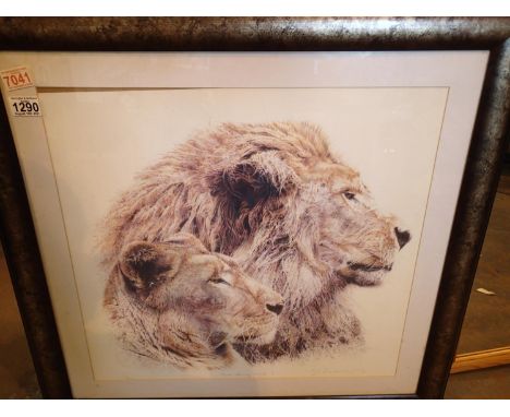 Large framed limited edition print The King and I by Leon Evans, 54 x 54 cm. Not available for in-house P&amp;P, contact Paul