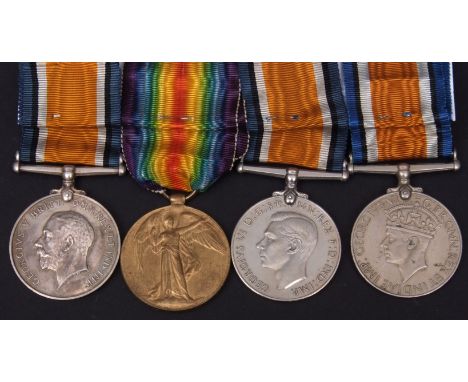 WWI pair comprising British War Medal and Victory Medal to 26141 Pte H R Green, Norf R together with Defence Medal and 39-45 