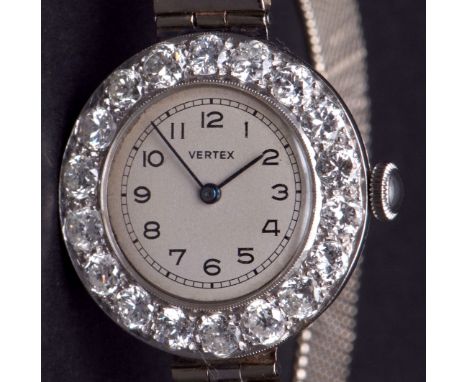 First half of the 20th century platinum and diamond set cocktail watch, Vertex  Revue , the 17-jewel movement with mono-metal