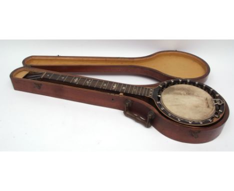 Vintage Barnes & Mullins banjo, model number 2A within the original rosewood fitted case, instrument length 36 1/4ins  