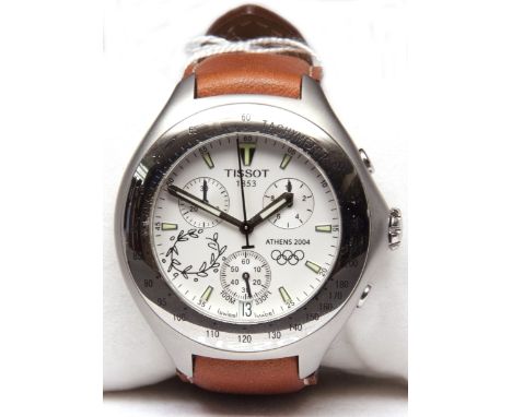 Modern two-button commemorative wrist watch, Tissot, the movement (unseen) to a signed and circular dial with outside minute 