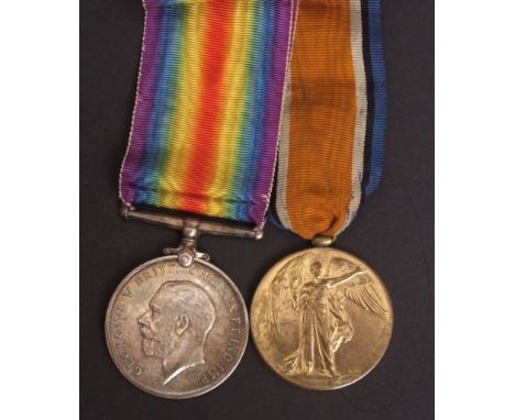 First World War KIA pair comprising British War Medal and Victory Medal to G-37049 Pte A Colk, The Queen s R, After Robert Co