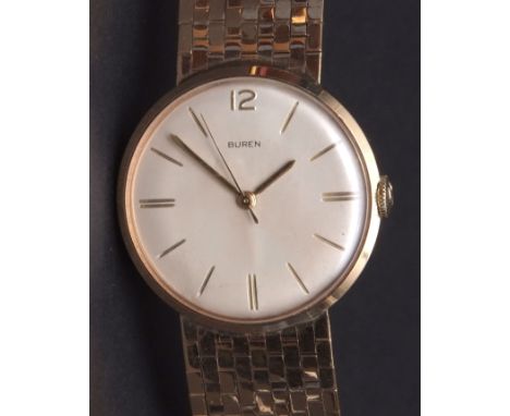 Third quarter of the 20th century 9ct gold centre seconds automatic wrist watch, Buren  Grand Prix , the 25-jewel movement wi