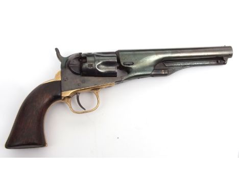 Mid-19th century Colt 1851 Navy revolver, 12286, with plain grips and brass frame with blued steel action and barrel, marked 