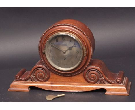 First half of 20th century mahogany cased mantel timepiece, Dent   28 Cockspur St, London, 62198, the drum case on scrolling 