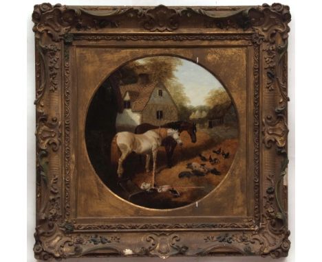 JOHN FREDERICK HERRING (1795-1865, BRITISH) Farmyard scene with horses, pigs etc oil on canvas, signed and dated 1857 to wood