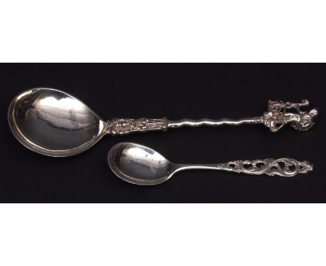 Mixed Lot: Dutch figural spoon, cast and applied finial depicting an angel holding a key and standing upon a serpent to a twi