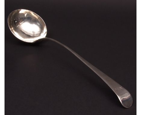 George III Old English pattern bottom struck soup ladle, initialled, length 15ins, weight approx 178gms, London, 1770, makers