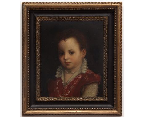 CONTINENTAL SCHOOL (18TH / 19TH CENTURY) Head and shoulders portrait of a young child wearing frilled blouse and pearl neckla