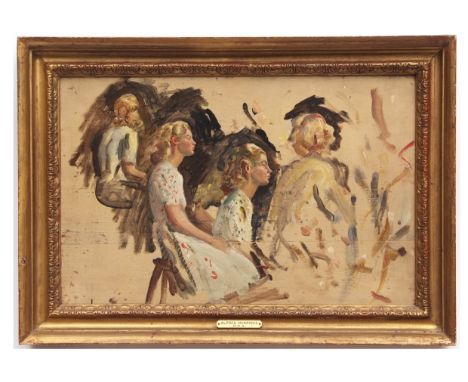 *SIR ALFRED JAMES MUNNINGS, PRA (1878-1959, BRITISH) Portrait studies of Yvonne Adams oil on panel 10 1/2 x 16ins Provenance: