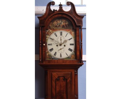 Mid-19th century Scottish mahogany 8-day longcase clock, Alexr Kelt   Dundee, the hood with swan neck pediment over free stan