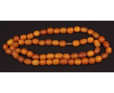 Vintage amber bead necklace, typical bead size, 15mm x 10mm, weight 65gms all in