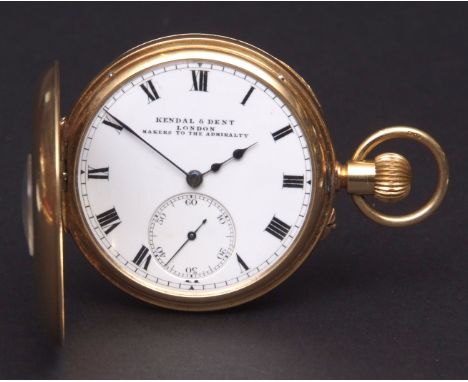 First quarter of 20th century 18ct gold half-hunter keyless lever watch, Kendal & Dent   London, makers to the Admiralty, 735