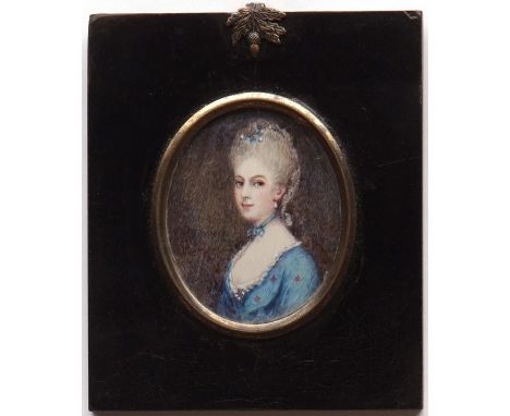 AFTER JEREMIAH MEYER (19TH CENTURY) Portrait of Mrs Carruthers portrait miniature, bearing inscription verso 2 1/2 x 2ins 
