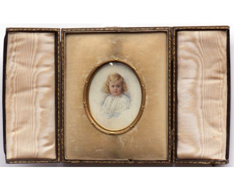 K CARLSAYS (20TH CENTURY, CONTINENTAL) Portrait of a young child portrait miniature, signed lower right 3 x 2 1/2 ins in velv