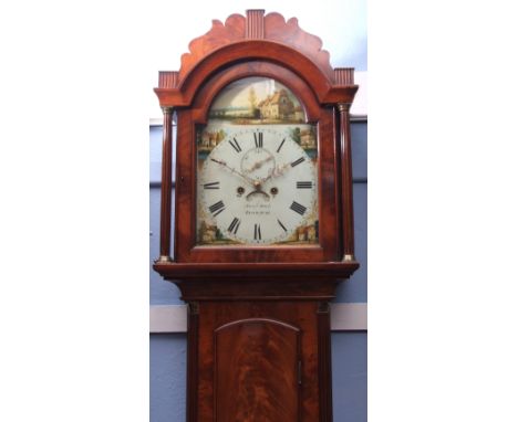 Mid-19th century mahogany cased 8-day longcase clock, Josh Roe   Ipswich, the arched hood with shaped pediment over free stan