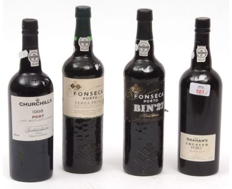 Churchill s 1998 LBV Port, Fonseca Bin 27 Port, Graham s Crusted Port (bottled 2000), Fonseca Porto Terra Prima (4)  