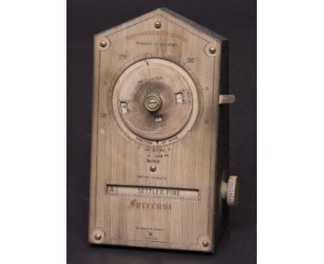 Early 20th century silvered and black painted weather forecaster, Negretti & Zambra   London, the black painted case with sil