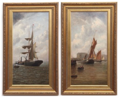 R WITHERSPOON (1842-1917, BRITISH) "Outward Bound" and "Barge Entering Dover Harbour" pair of oils on canvas, signed lower ri
