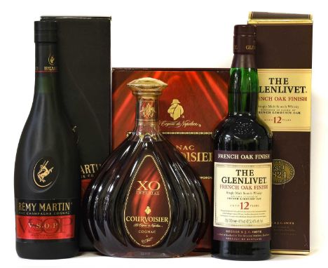 Remy Martin V.S.O.P. Fine Champagne Cognac, in original carboard sleeve (one bottle), Courvoisier X.O. Imperial Cognac,  in o