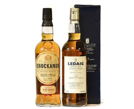 Knockando 1990 Pure Single Malt Scotch Whisky, distilled 1990, bottled 2003, 40% vol 70cl (one bottle), Ledaig 15 Year Old Si