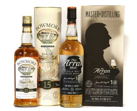 Bowmore Mariner 15 Year Old Islay Single Malt Whisky, 43% vol 700ml in original cardboard tube (one bottle), The Arran Malt S