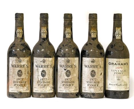 Warre's 1977 Vintage Port (four bottles), Graham's 1977 Vintage Port (one bottle) (5)