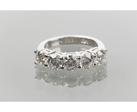 DIAMOND FIVE STONE RING
set with brilliant cut stones totalling approximately 2.50 carats, in eighteen carat white gold, size