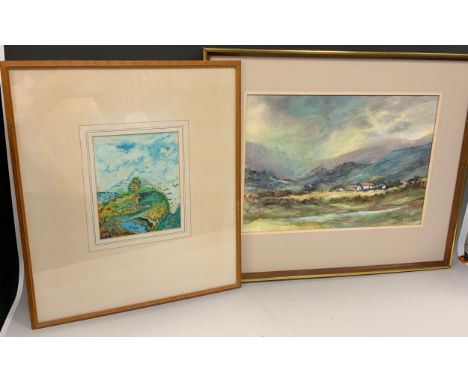 Mary Fryer, 'Imaginary Landscape', watercolour, 21cm x 16cm; M. K. Dean, 'Storm Clouds over Taxal', watercolour and pastel, 3