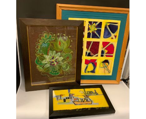 Margaret Green, 'Passiflora', collage embroidery, 54cm x 43cm; Gordon Crook, 'Seascape', tapestry, 27cm x 46.5cm; Viv Denscom