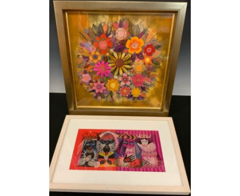 Pamela Beamand, 'High Summer', machine embroidery, 50cm x 50cm; another, Jean Wilkinson, 'Four Queens', signed, dated '57,  m