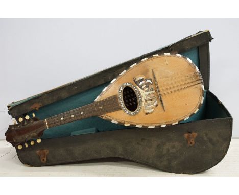 Late 19th / early 20th Century mandolin by Carlo Ricordo of Napoli, cased, the mandolin with mother of pearl and tortoiseshel