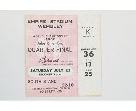 World Cup 1966 - England v Argentina Quarter Final match ticket played at Wembley Stadium on 23rd July 1966, vertical fold ot