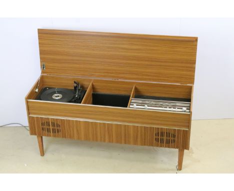 Vintage mid Century radiogram / record player cabinet having a Ferguson radio within and turn table. 
