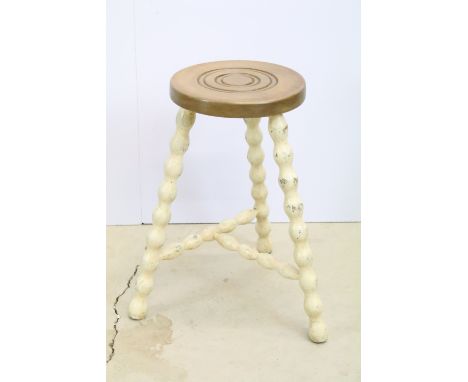Vintage bobbin turned stool with circular top, 47.5cm high x 25cm diameter (seat) 