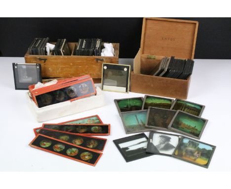 Collection of glass magic lantern slides, subjects to include London, Egypt including the pyramids, and English topographical