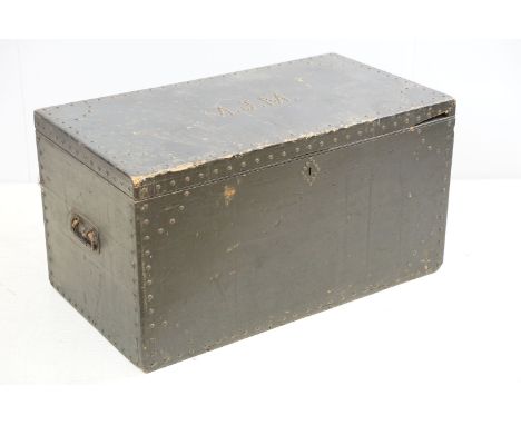 Early 20th century metal studded wooden cabin trunk, initialled MJM, 40.5cm high x 76.5cm wide x 42.5cm deep 