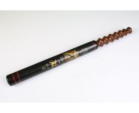Truncheon, with transfer insignia and painted ' City of Bath 1869 ' with painted VR insignia, 43cm long 