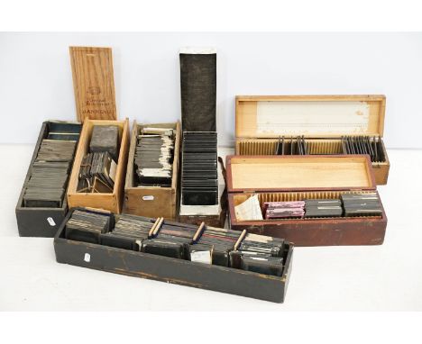 Seven boxes of magic lantern slides, varying subjects to include: Stanley in Africa, Charge of the Light Brigade and Doctor D