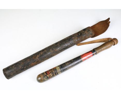 A Victorian painted Special Constables truncheon ribbed handle with spring loaded case approx 42cm in length.