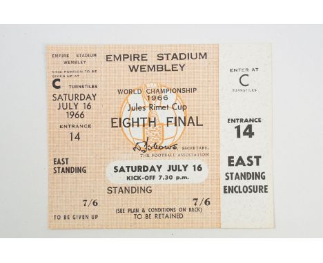 World Cup 1966 - Unused England v Mexico match ticket player at Wembley Stadium 16th July 1966, vg 