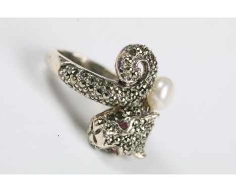 Silver and marcasite panther style dress ring