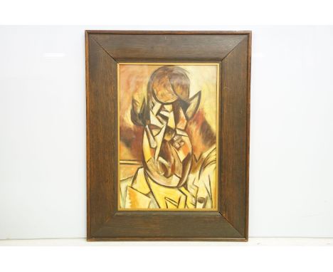 Oil painting figural portrait study in abstract, 49 x 33cm, oak framed 