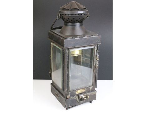 J C &amp; W Lord Birmingham railway lamp with faceted glass panel and makers plaque to front. Rd No. 409438. Measures 43cm ta